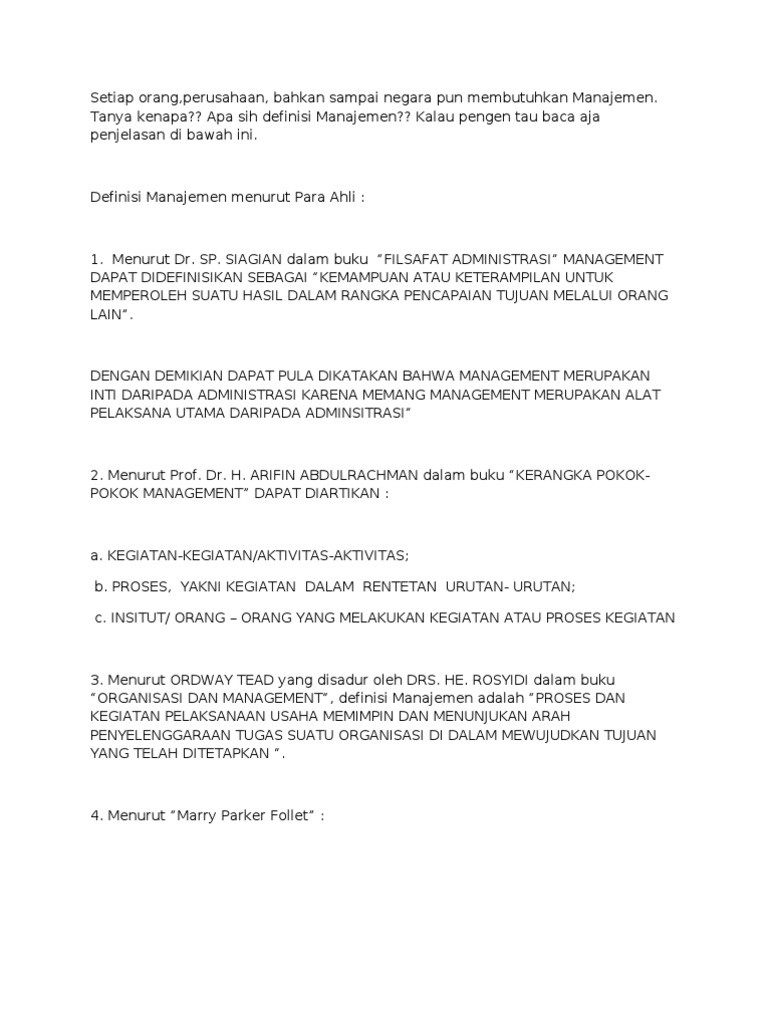 Definisi Manajemen Menurut Para Ahli Pdf