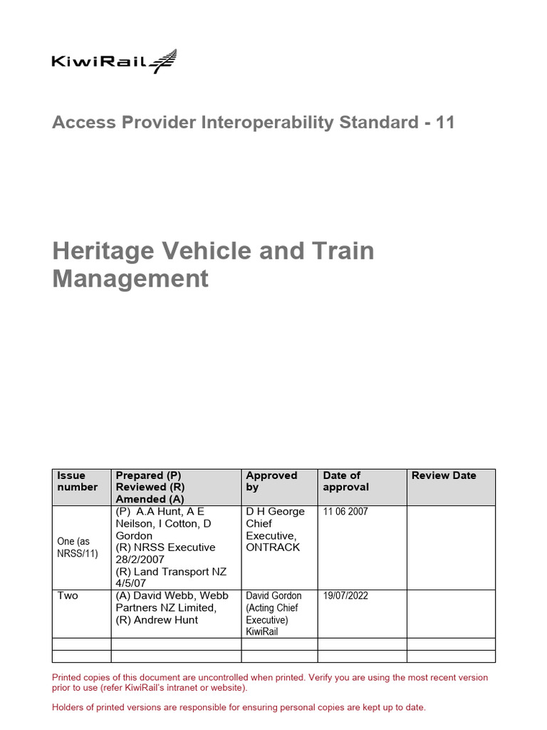 APIS 11 Heritage Vehicle and Train Management | PDF | Risk | Rail Transport
