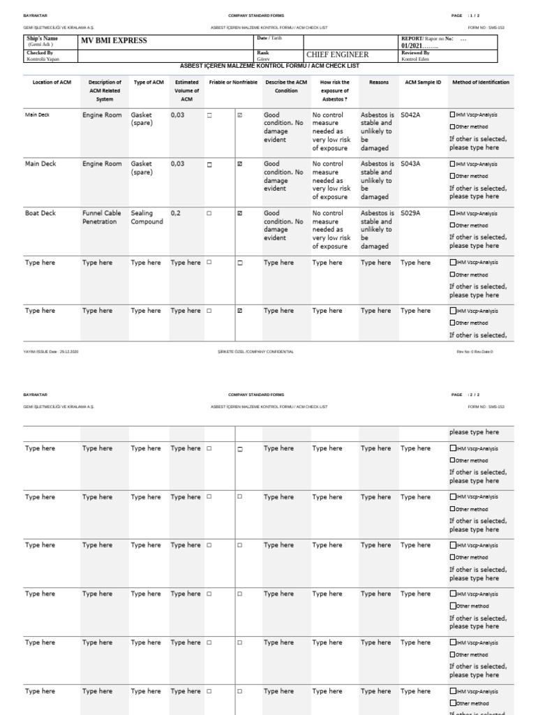 ACM Check List for MV BMI Express | PDF