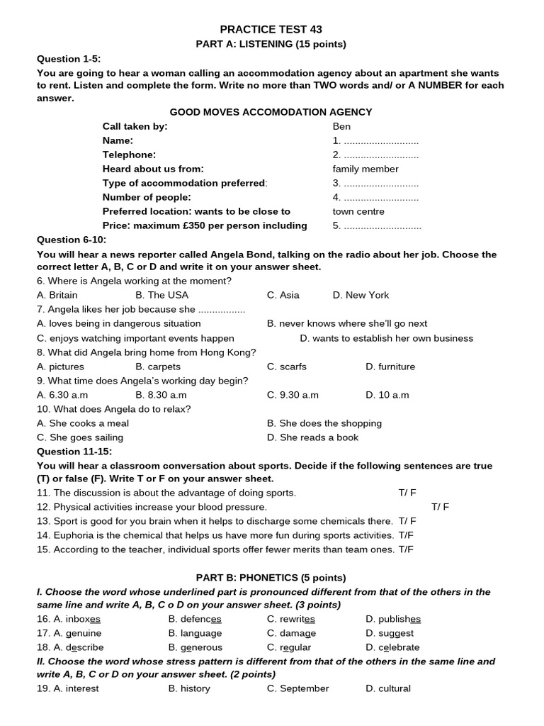 Practice Test 43 Pdf Sleep Consul Representative