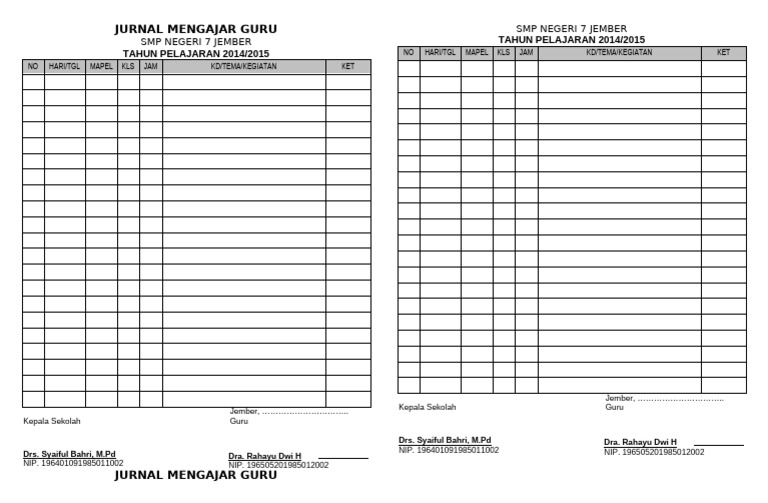 CONTOH FORMAT Jurnal Mengajar Guru | PDF