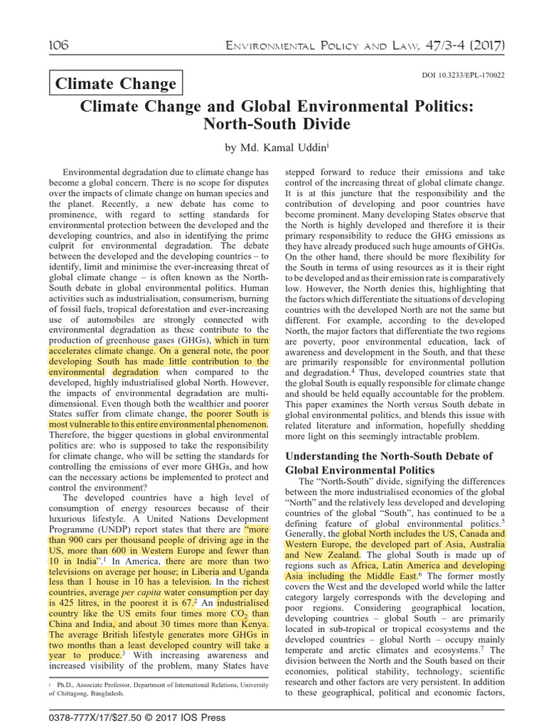 North-South Divide in Climate Politics | PDF | Climate Change ...