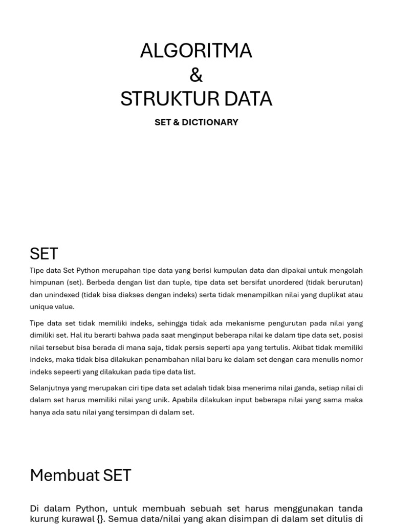 Panduan Lengkap Set dan Dictionary Python | PDF