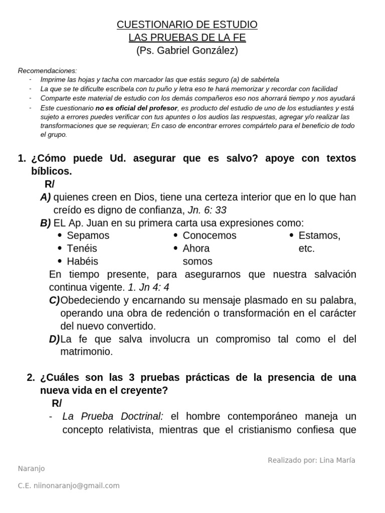Cuestionario sobre la Fe Cristiana | PDF | Pecado | Cristo (título)