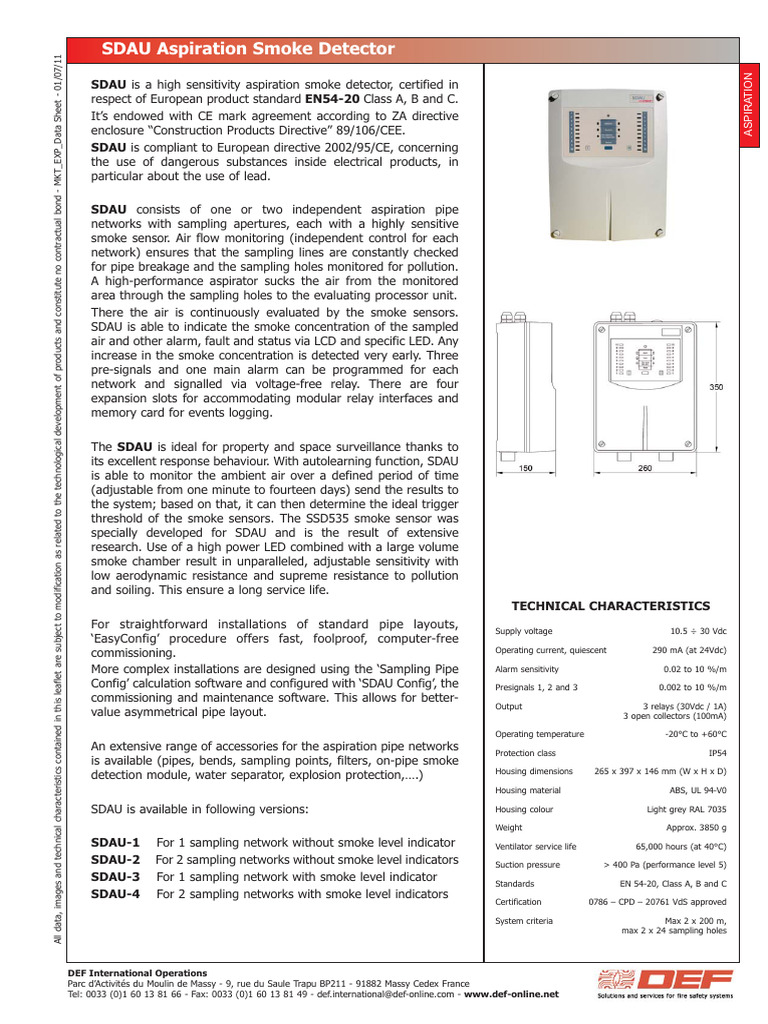 SDAU High Sensitivity Smoke Detector | PDF | Smoke | Relay