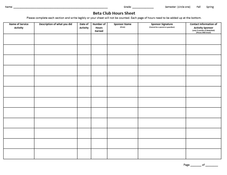 Beta Club Hours Submission Form | PDF