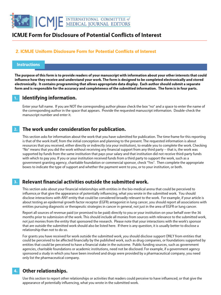 ICMJE Conflict of Interest Disclosure Form | PDF | Epidermal Growth ...