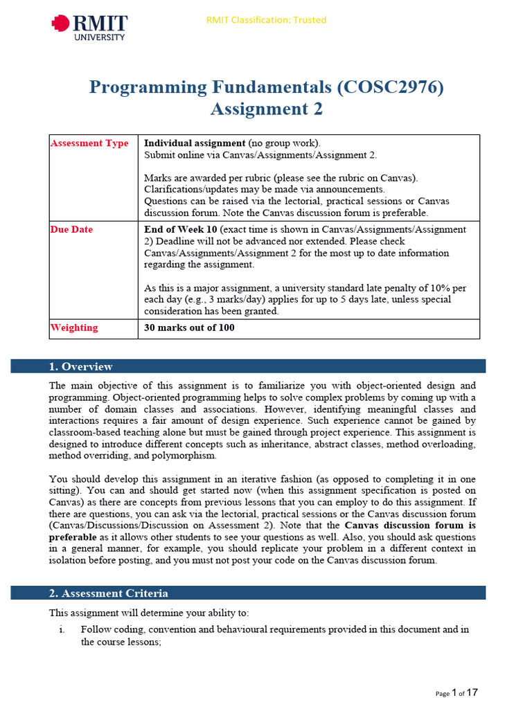 RMIT Programming Assignment 2 Guide | PDF | Method (Computer ...