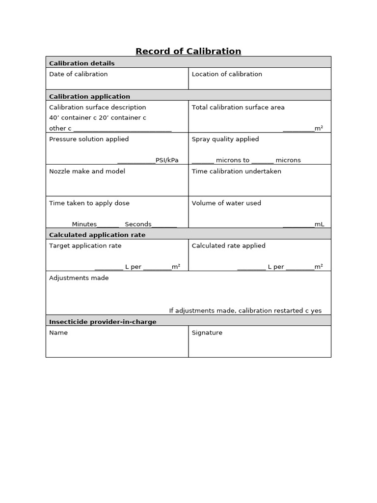 Calibration Record Template | PDF