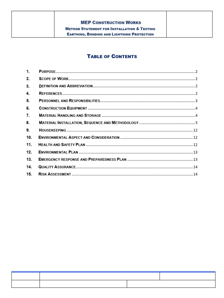 Earthing, Bonding & Lightning Protection Method | PDF | Quality ...