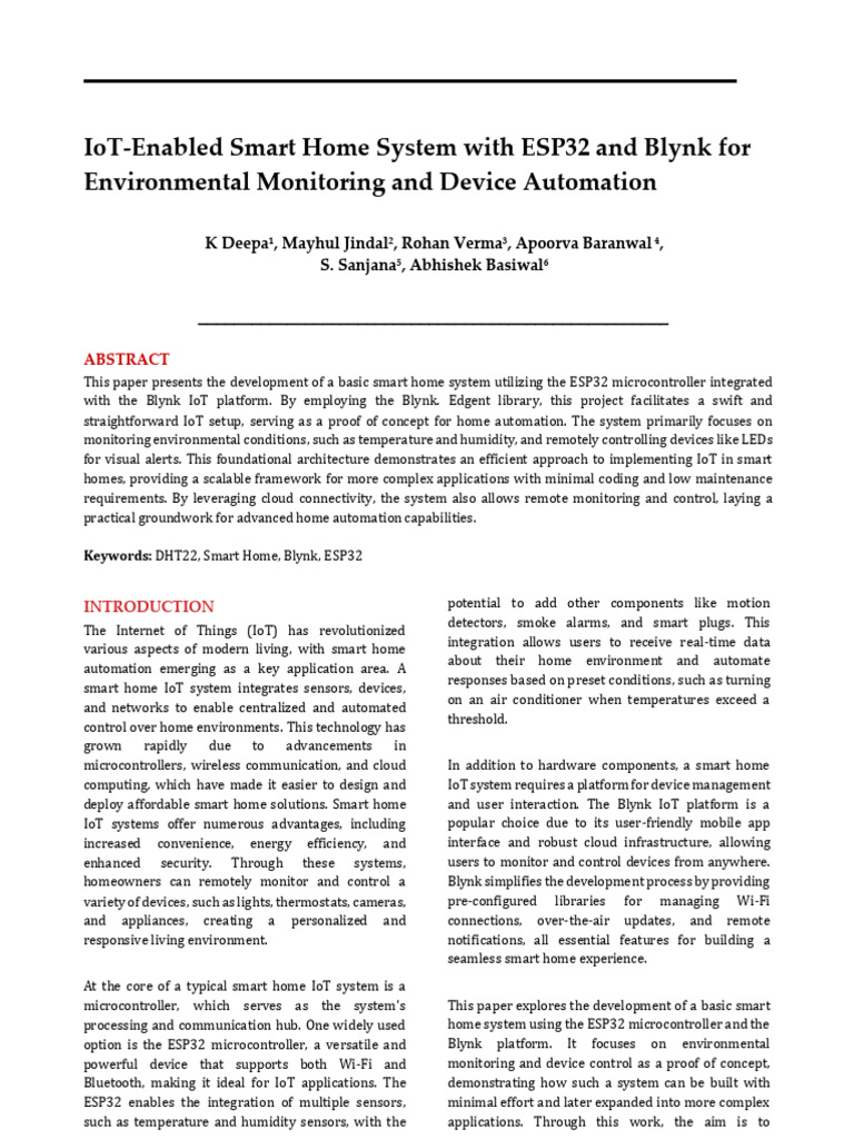 ESP32 Smart Home System for IoT | PDF | Internet Of Things | Home ...