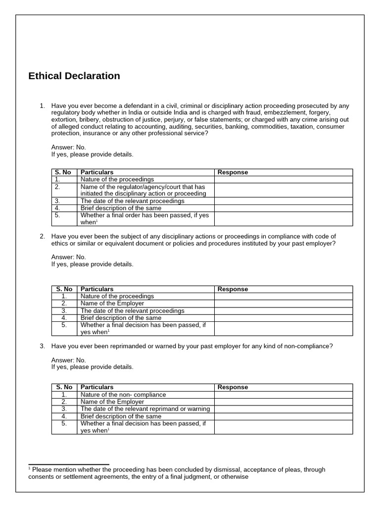 Ethical Declaration for Professional Conduct | PDF | Regulatory ...