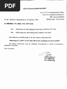 Attachment of LHB Capasity Parcel Van (LVPH) to ICF Rake 03.05.2024