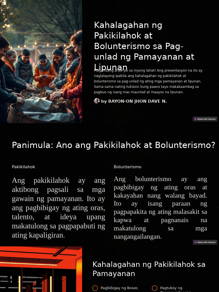 Kahalagahan NG Pakikilahok at Bolunterismo Sa Pag Unlad NG Pamayanan at ...