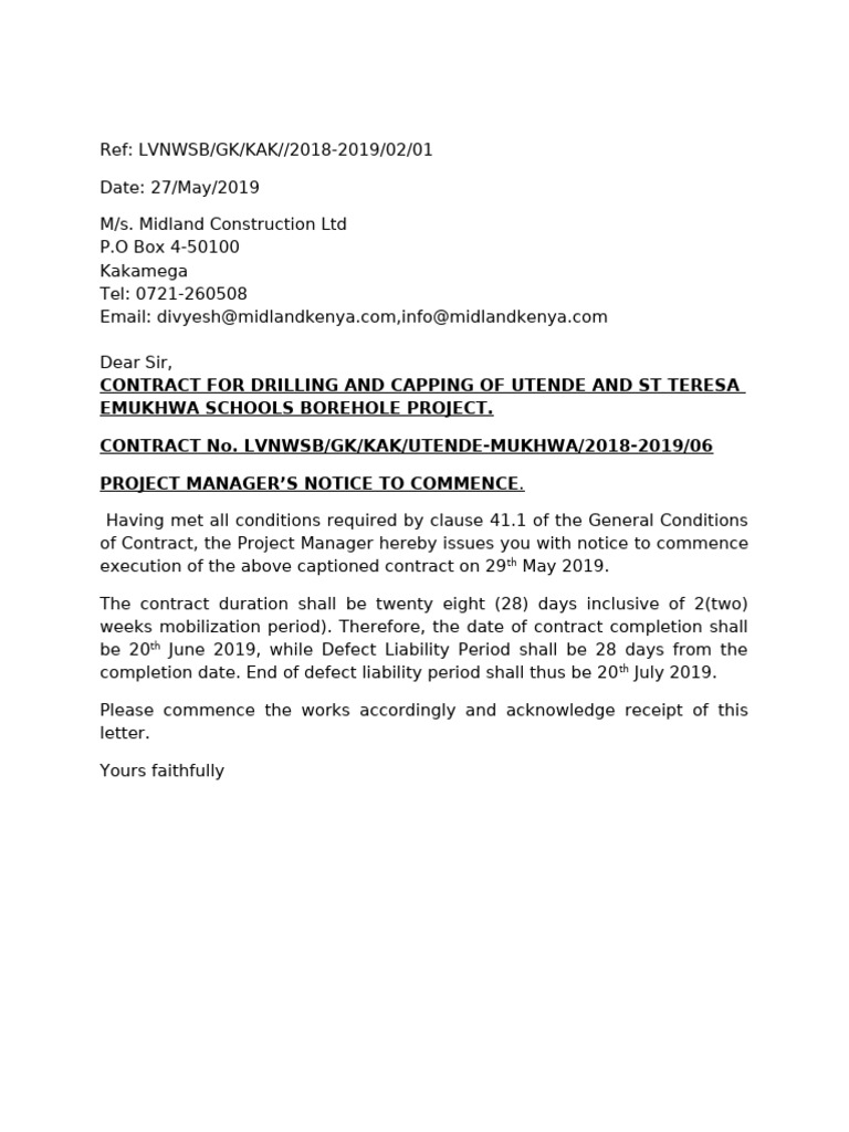 Commencement Notice for Borehole Project | PDF