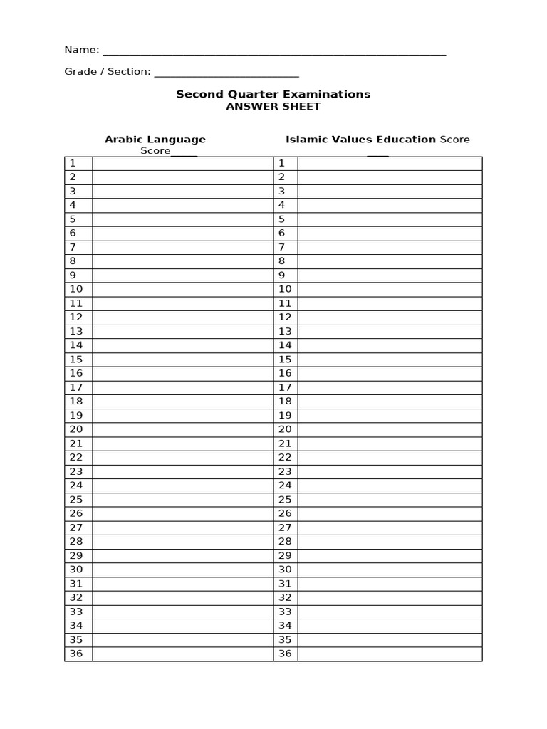 Answer Sheet (ALIVE) | PDF