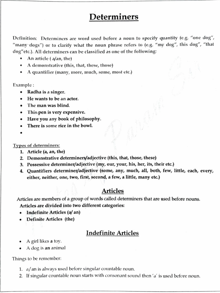 Understanding Determiners in English | PDF | Plural | Noun