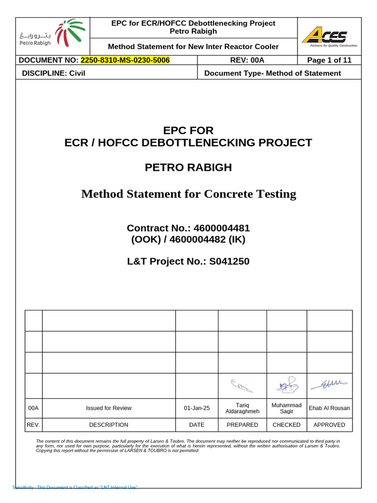 Concrete Testing Method Statement | PDF | Concrete | Reinforced Concrete