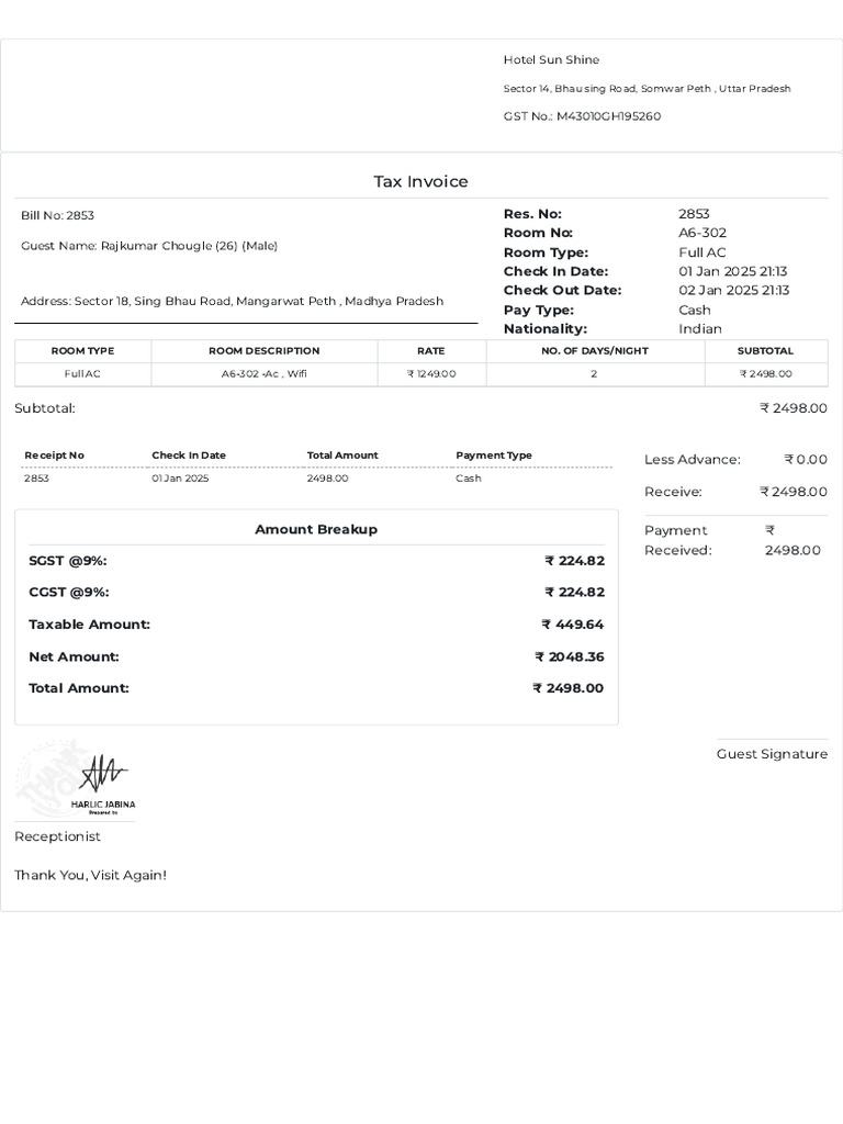 Hotel Bill Template 1 | PDF | Money | Economies