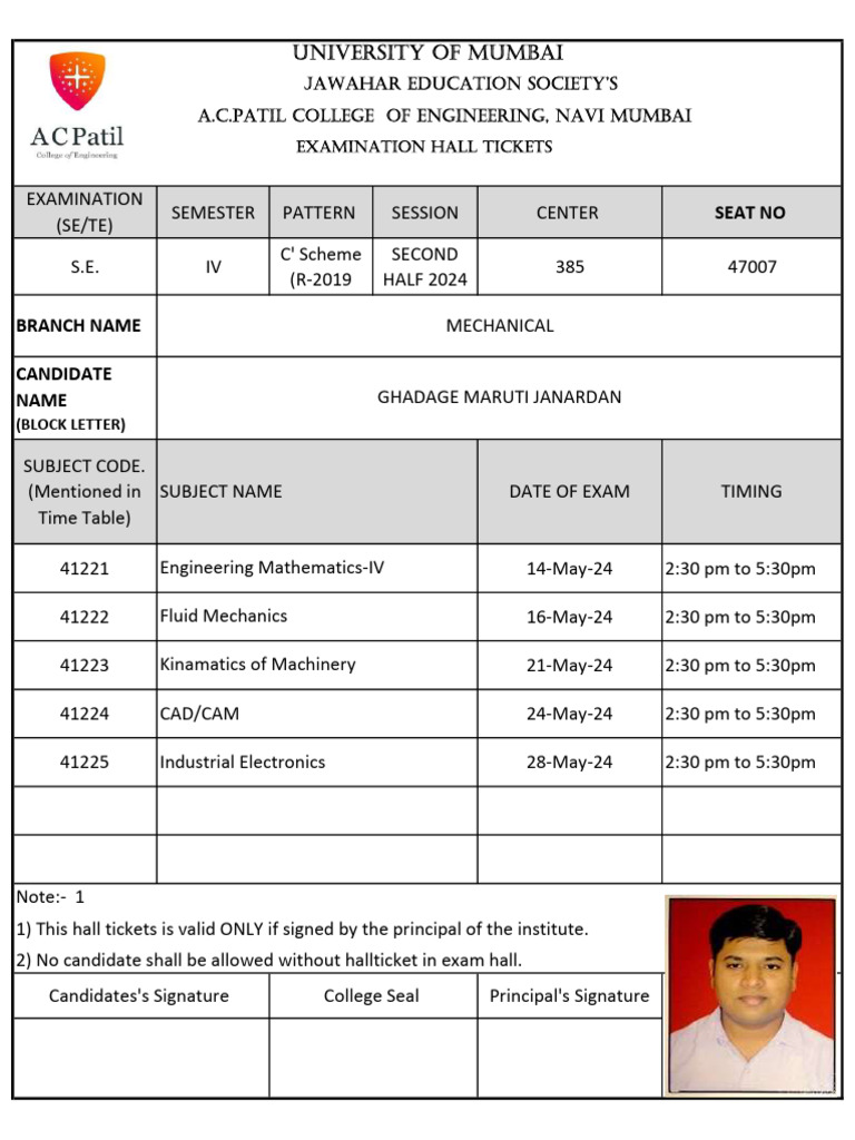 Mumbai University Exam Hall Ticket | PDF