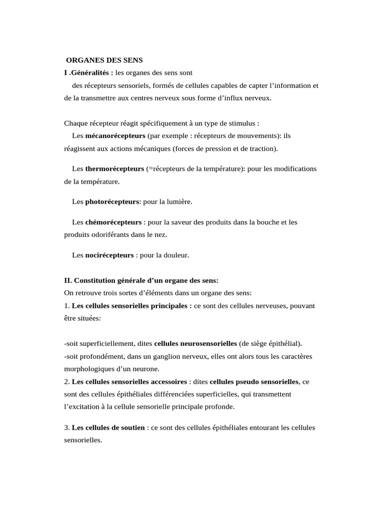 Anatomie et Fonction des Organes des Sens | PDF | Goût | Sens (physiologie)