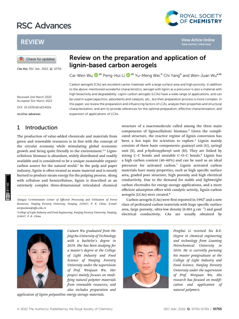 RSC Advances: Review | PDF | Lignin | Carbon