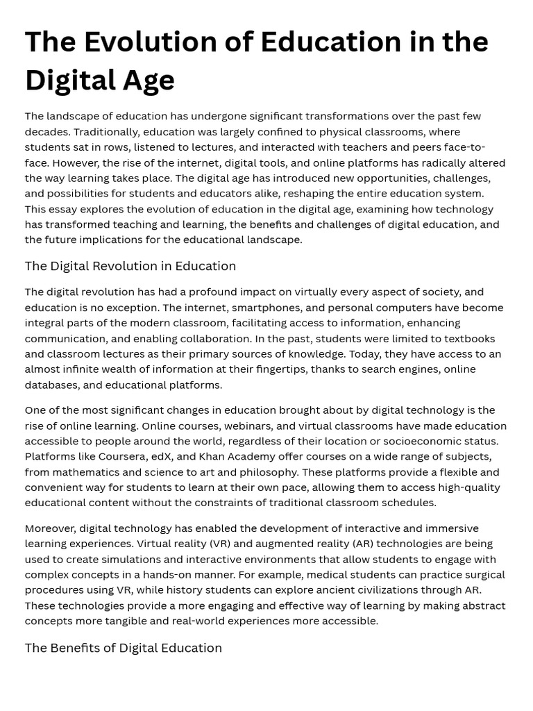 Evolution of Education in the Digital Age | PDF | Educational ...
