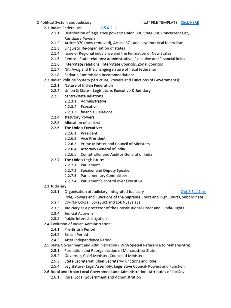Indian Political System & Judiciary Overview | PDF | Government ...