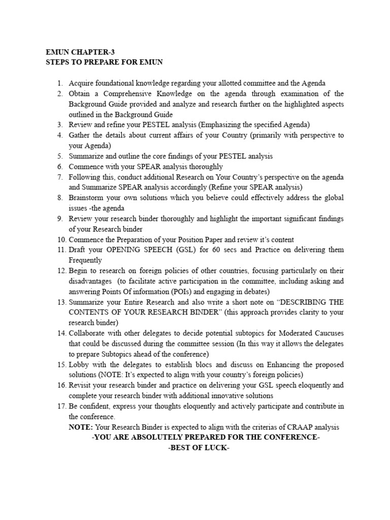 EMUN Preparation Steps for Delegates | PDF