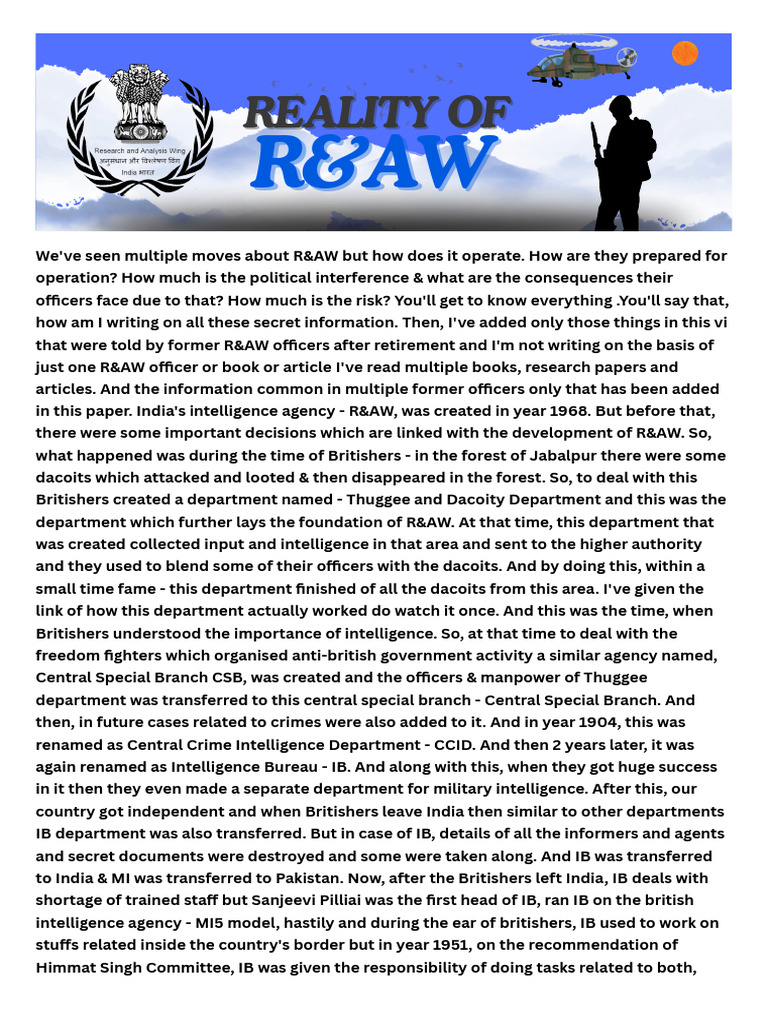 Understanding R&AW's Operations and History | PDF | National Security