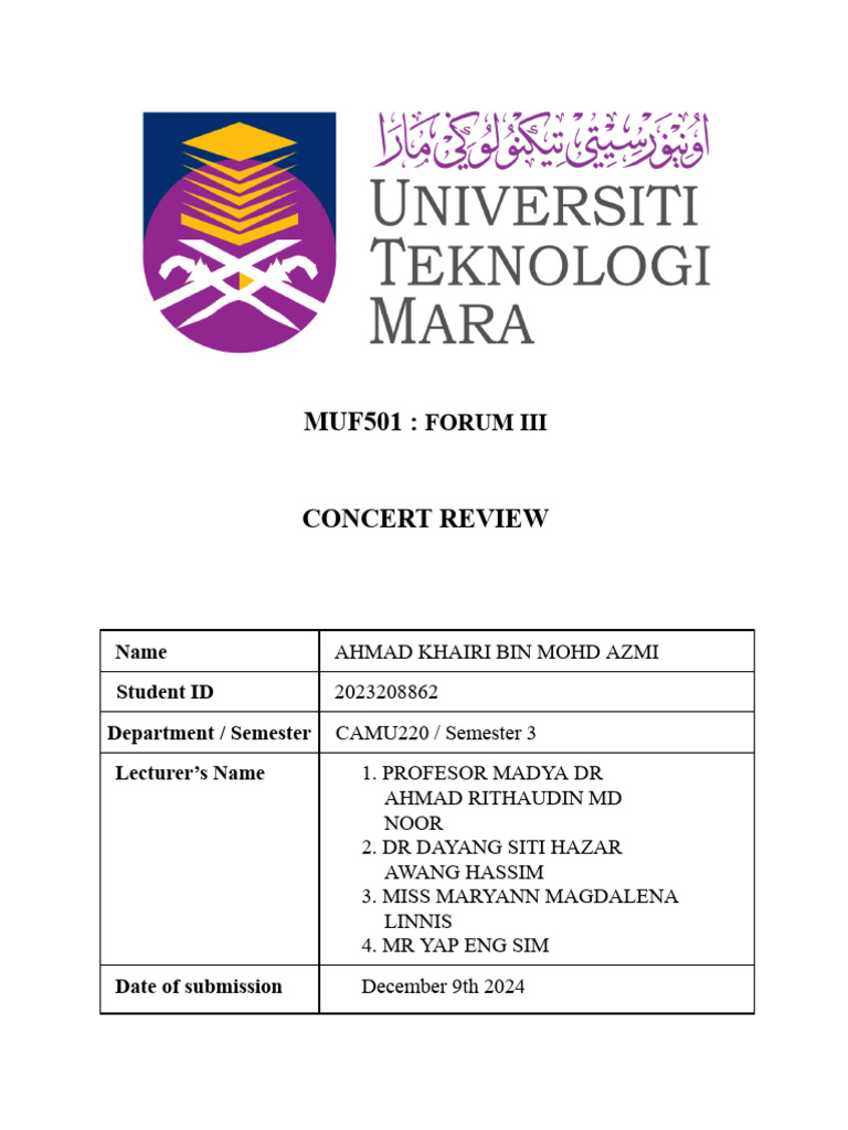 Muf501 - Forum Iii (Concert Review) | PDF | Entertainment | Performing Arts