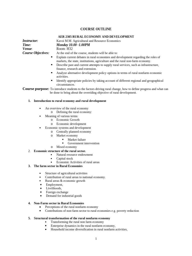 Rural Economy and Development Course Outline | PDF | Economic Growth ...