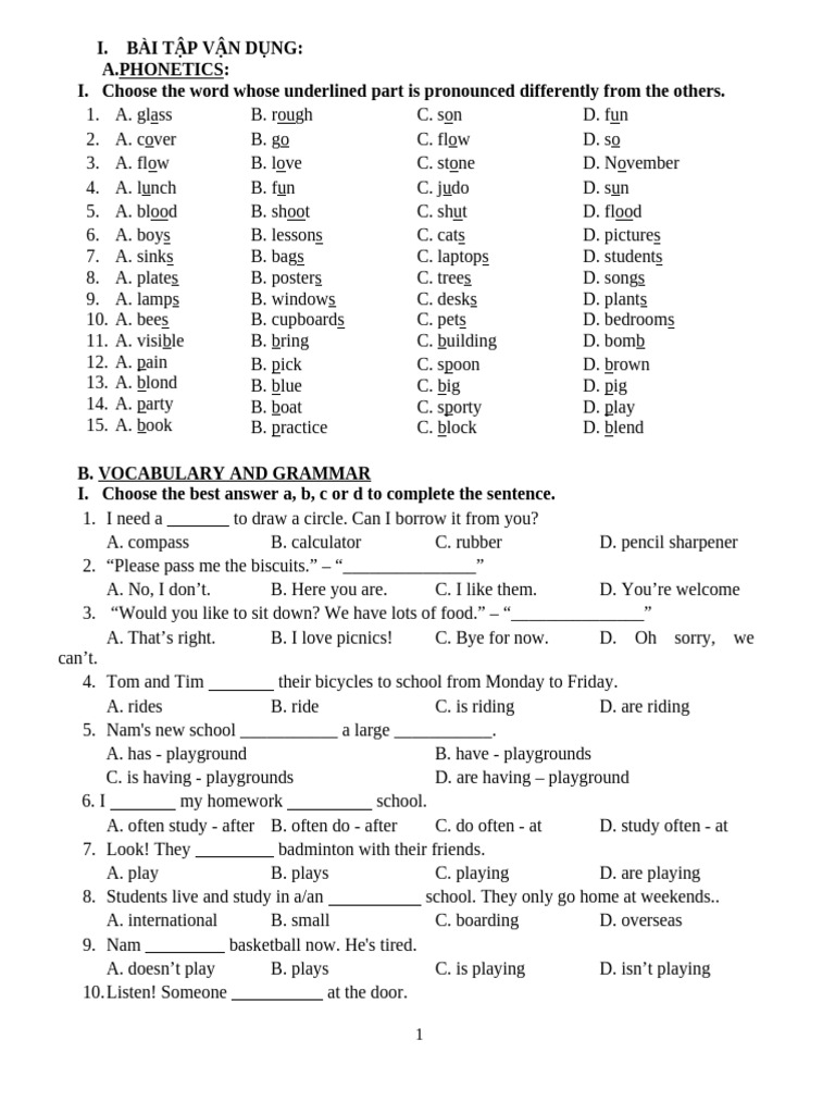 Phonetics and Grammar Exercises for Students | PDF | Room