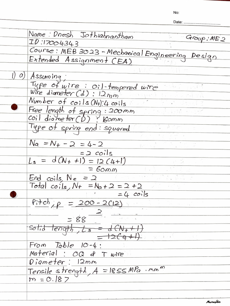 Mechanical Engineering Assignment Overview | PDF