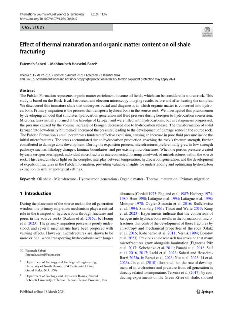 Effect of Thermal Maturation and Organic Matter Content On Oil Shale ...