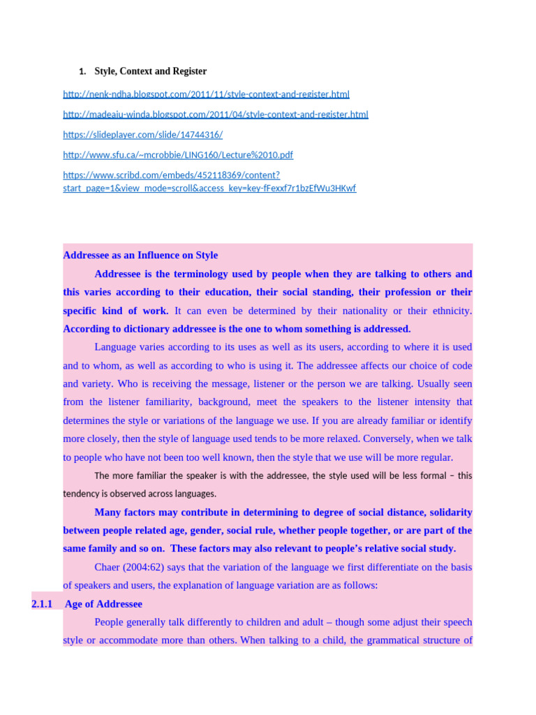 Influence of Addressee on Language Style | PDF | Speech | Communication