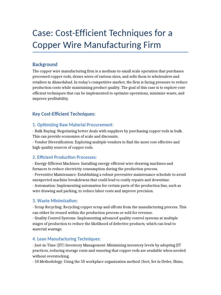 Cost-Efficient Copper Wire Techniques | PDF | Lean Manufacturing ...