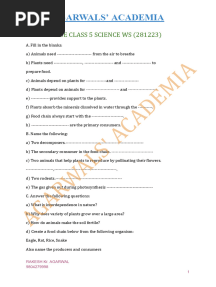 ICSE CLASS 5 SCIENCE INTERDEPENDENCE IN LIVING BEINGS  WS 