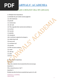 ICSE CLASS 6 BIOLOGY CELL WS