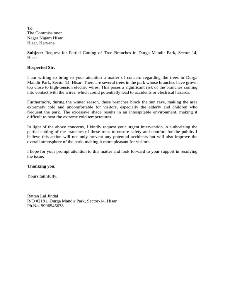 Request for Tree Branch Cutting in Hisar | PDF