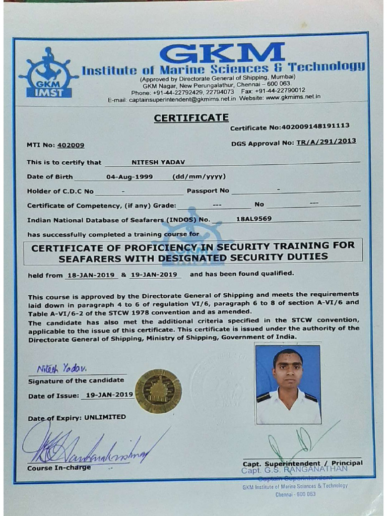 Nitesh Yadav STCW Certificates | PDF