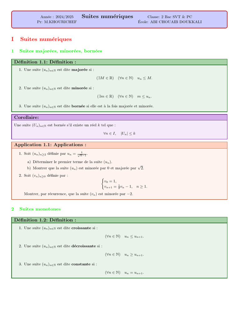 Suites numériques : définitions et propriétés | PDF | Limite ...