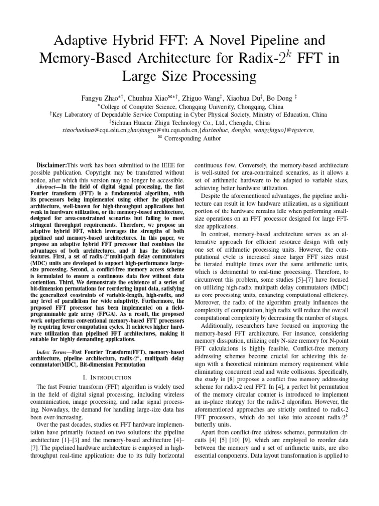 Adaptive Hybrid FFT: A Novel Pipeline and Memory-Based Architecture For ...