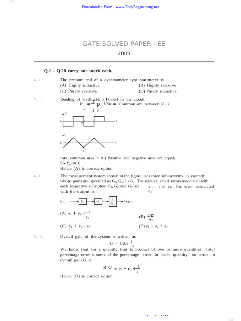 GATE 2009 EE Solved Paper Analysis | PDF | Logic Gate | Electronic ...