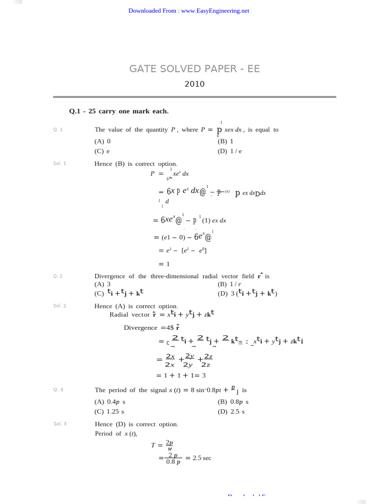 GATE EE Solved Paper 2010 | PDF | Operational Amplifier | Transformer