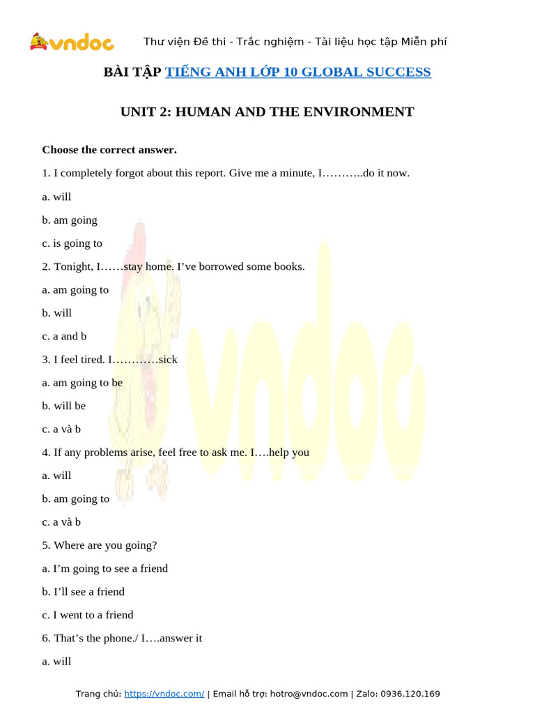 Bai Tap Tieng Anh 10 Global Success Unit 2 | PDF