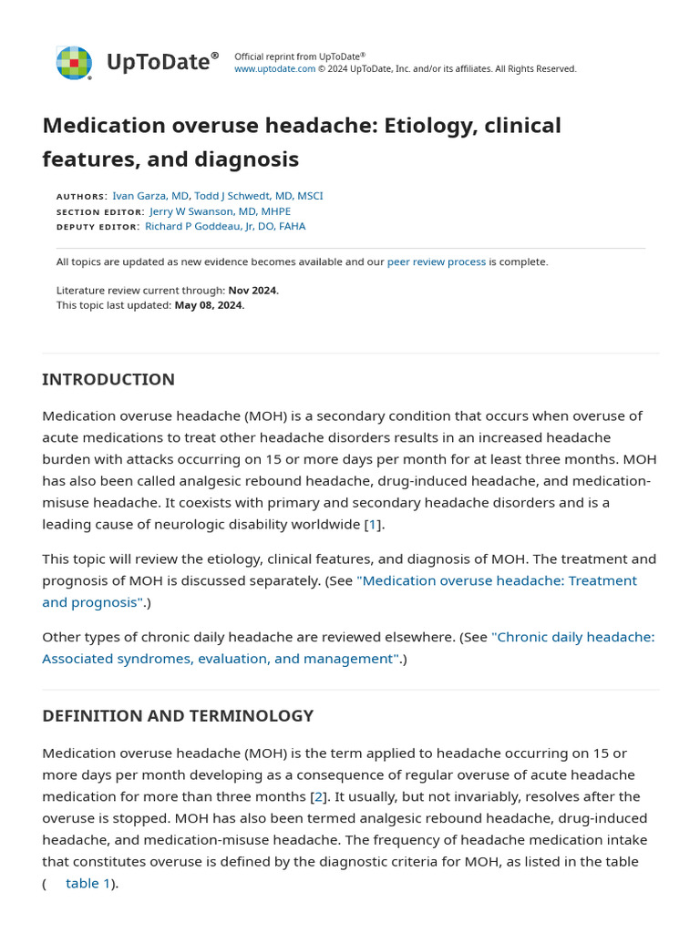 Medication Overuse Headache - Etiology, Clinical Features, and ...