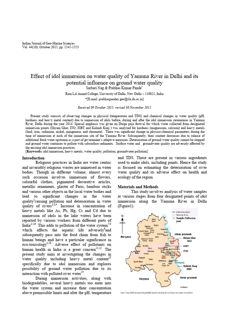 Effect of Idol Immersion On Water Quality of Yamuna River in Delhi and ...