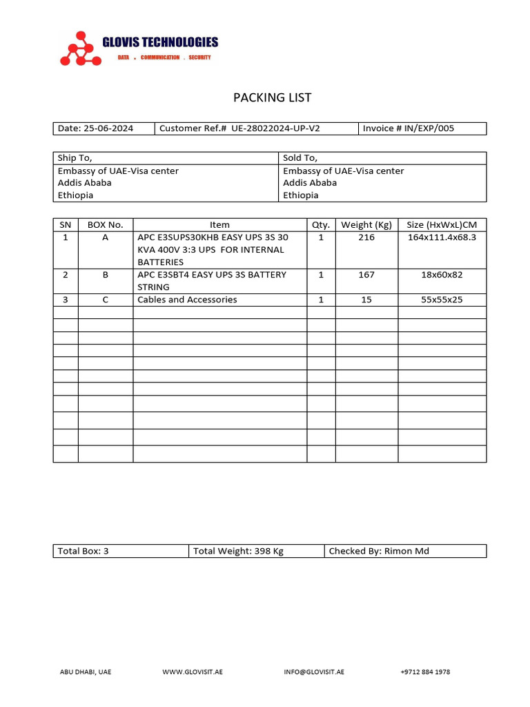 Packing List | PDF
