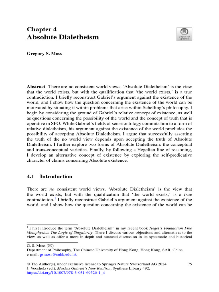 Understanding Absolute Dialetheism | PDF | Existence | Georg Wilhelm ...